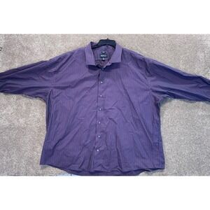 Kenneth Cole Awareness Dress Shirt Men's 22 34/35 Slim Fit No Iron Purple Check